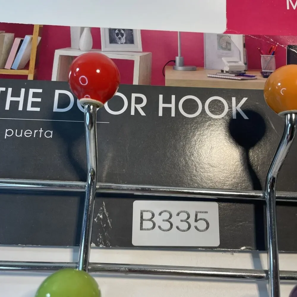 Easy Home Over The Door Hook Rack Hanger 10 Multi Colored Ball Knobs Chrome NEW